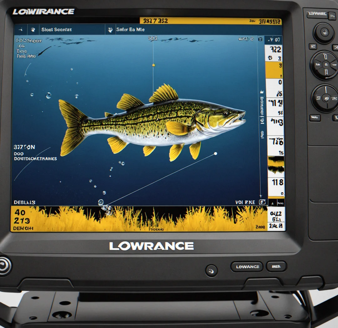 Lowrance screen showing a drop-off at 28 feet with three pike signatures right on the structure