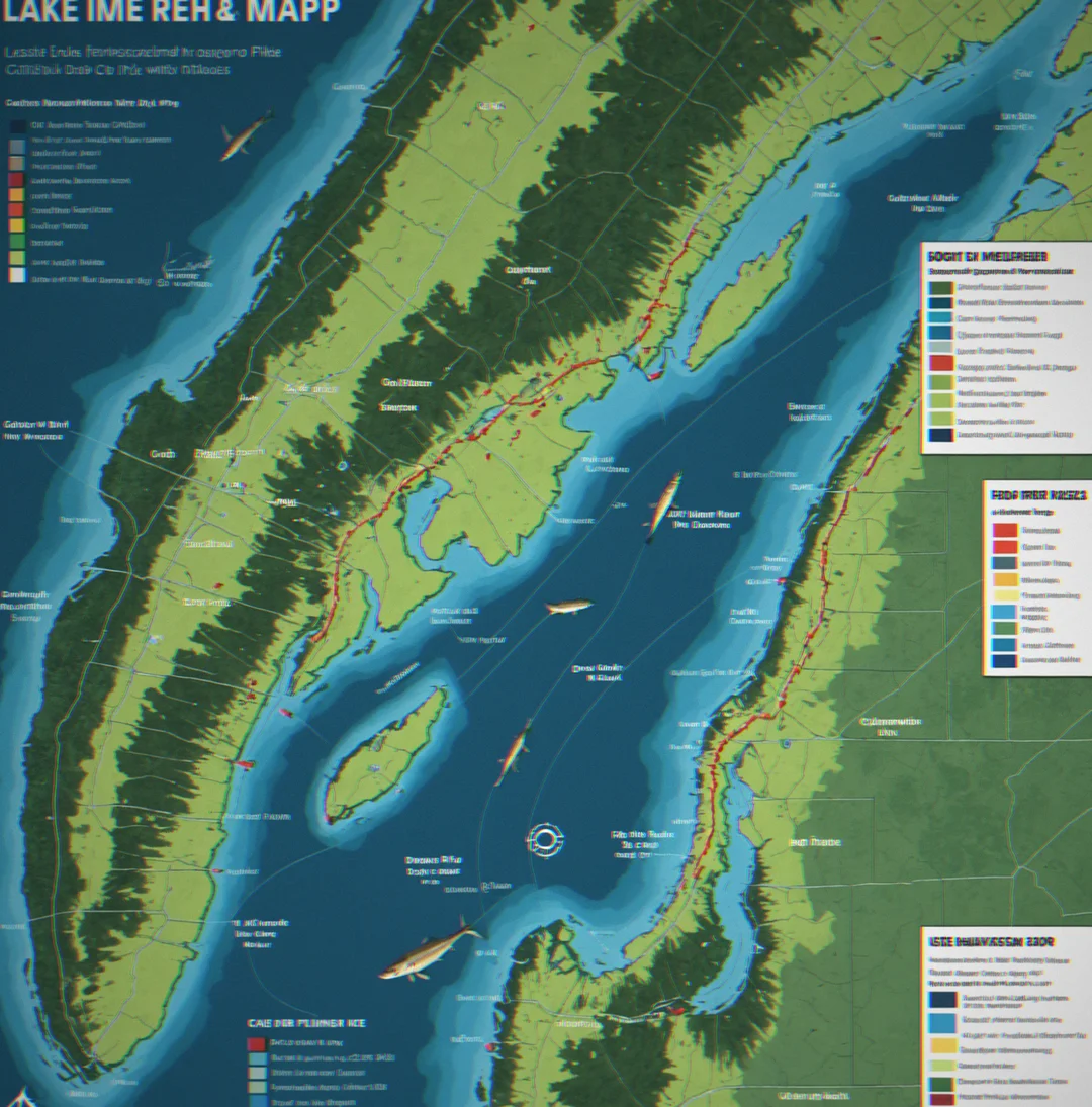 Lake map with cacth markers color-coded by species, showing where pike are scattered across shallow and deep zones