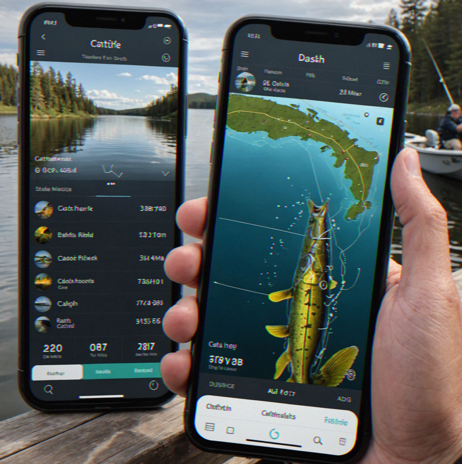 Mobile app screen showing catch entry form with depth, temperature and GPS fields