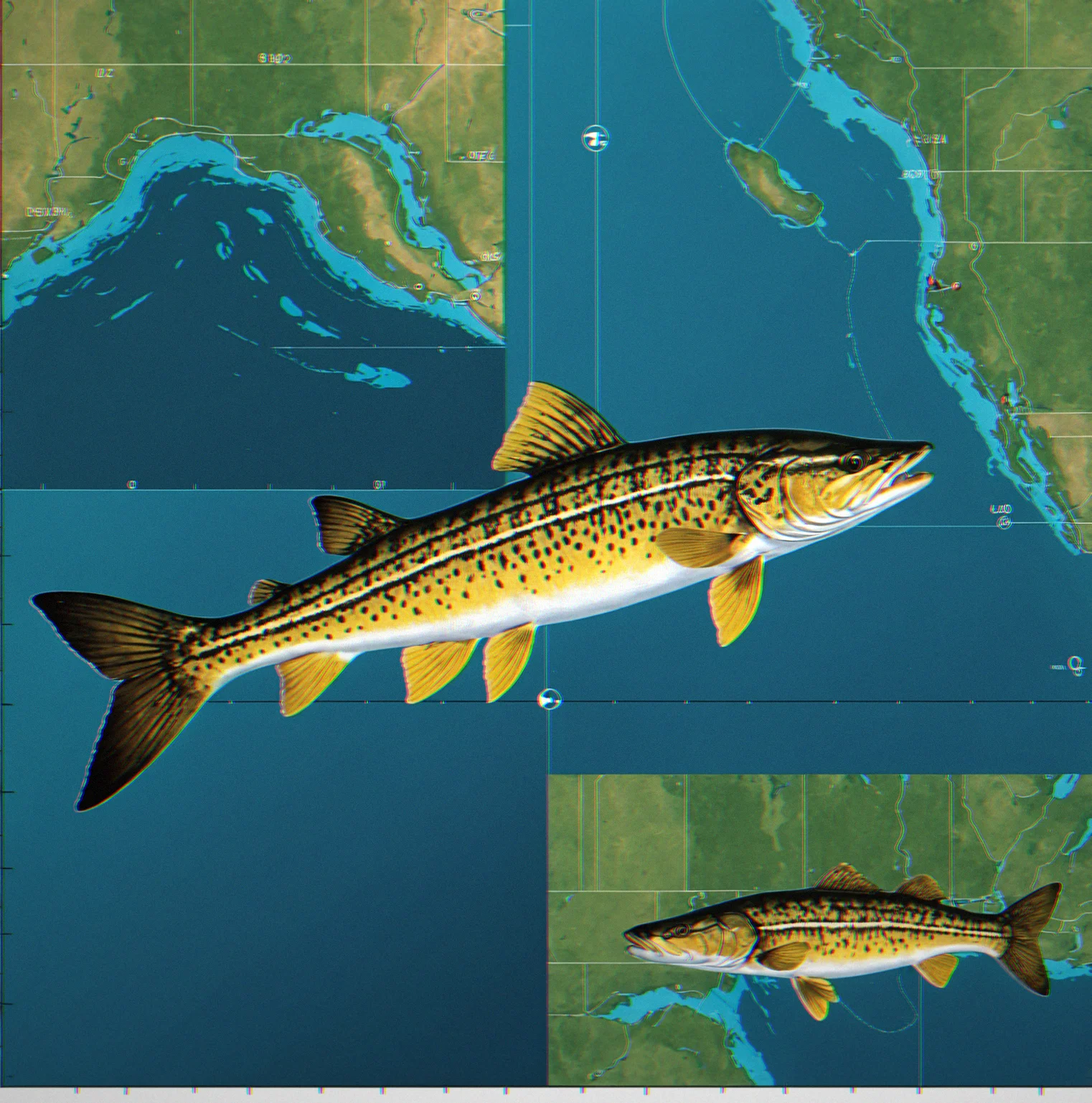 Depth zone visualization showing pike catch frequency from shallow to deep water across four seasons